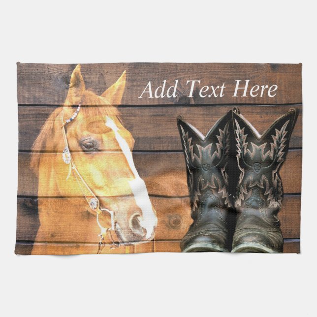Horse CowboyBoots Rustic Barn Board Kökshandduk (Horisontell)