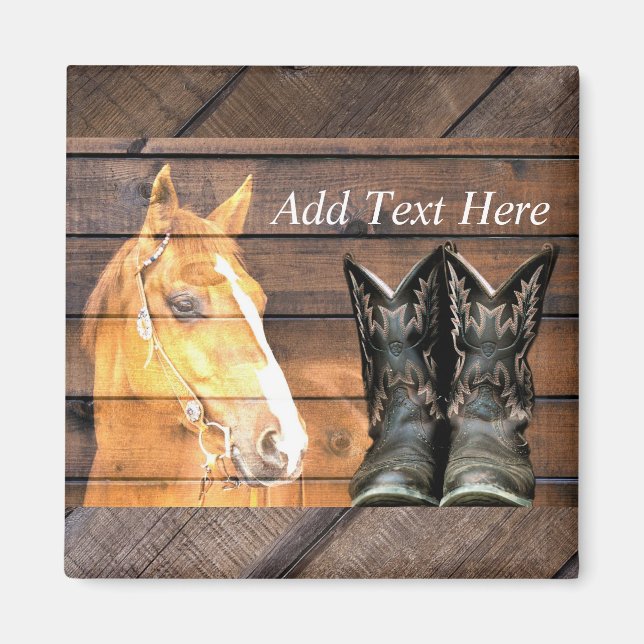 Horse CowboyBoots Rustic Barn Board Magnet (Framsidan)