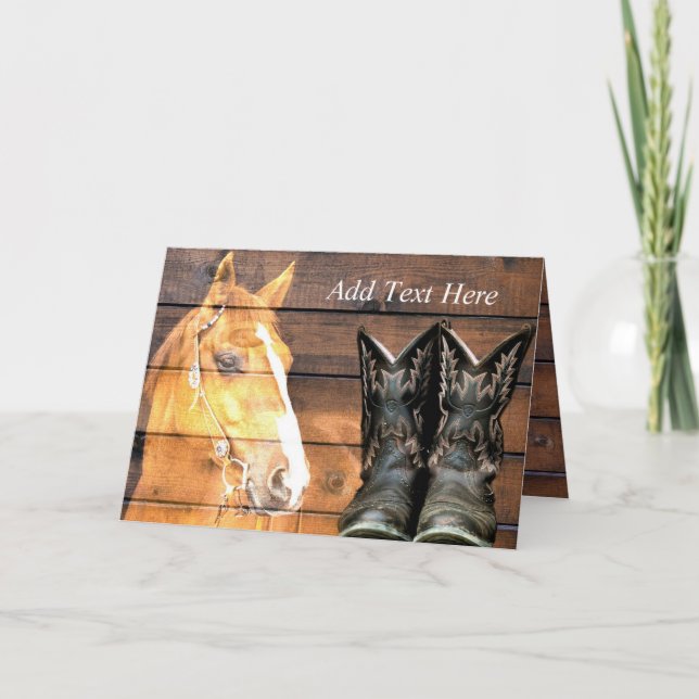 Horse CowboyBoots Rustic Barn Board Tack Kort (Framsida)