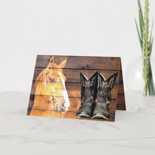 Horse CowboyBoots Rustic Barn Board Tack Kort (Framsida)
