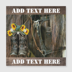 Horse CowboyBoots Sunblommor Rustic Barn Board