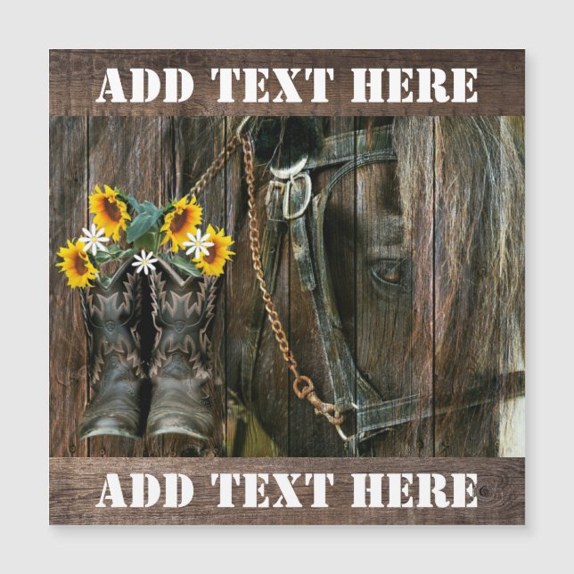 Horse CowboyBoots Sunblommor Rustic Barn Board (Framsida)