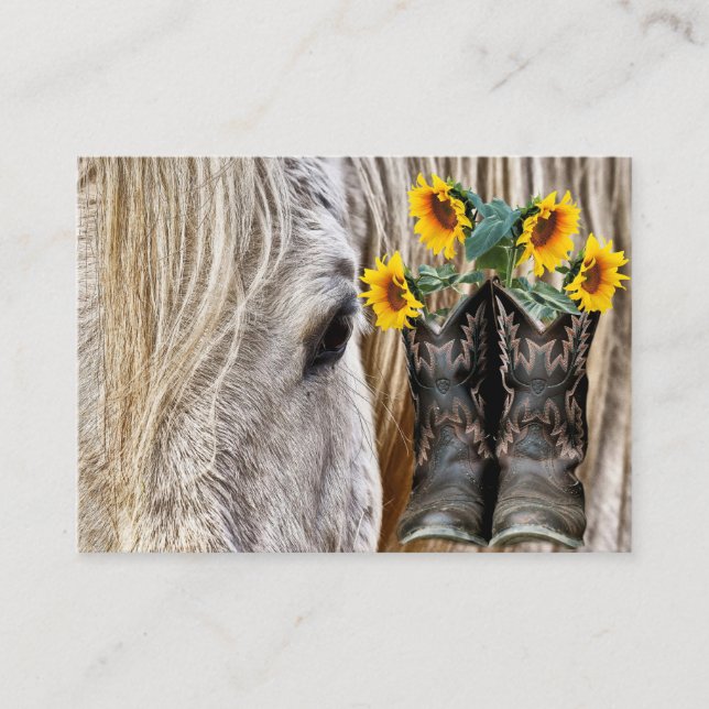 Horse CowboyBoots Sunblommor Visitkort (Framsida)