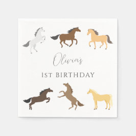 Horse Cowgirl Equestrian Elegant 1:a födelsedagen Pappersservett