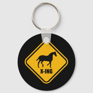 Horse Crossing Street Sign Parody Nyckelring