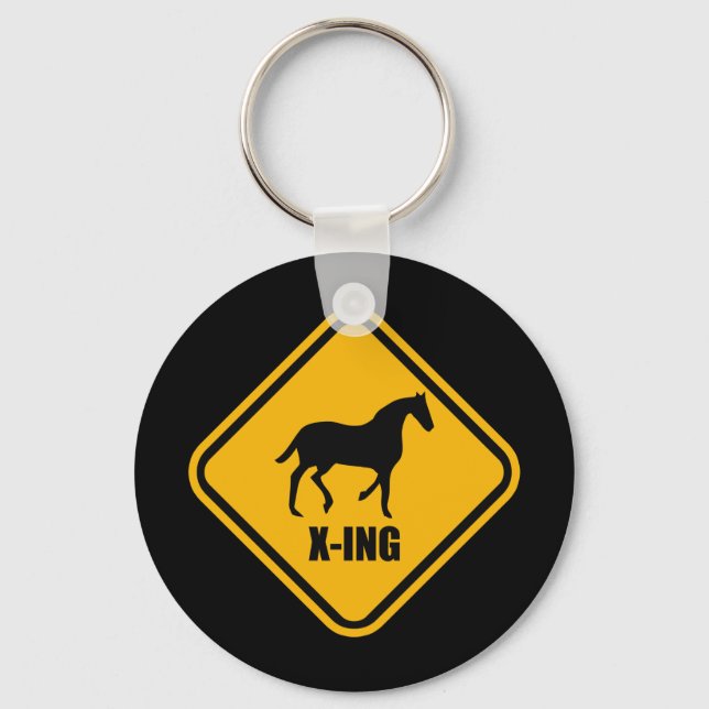 Horse Crossing Street Sign Parody Nyckelring (Framsida)