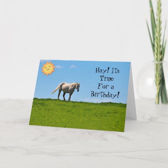 Horse Cute Pun Art Birthday Card Kort (Framsida)