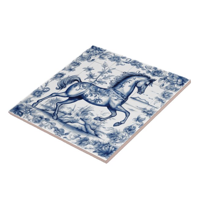 Horse Design på Rustic Blue Tiles Kakelplatta (Sidan)