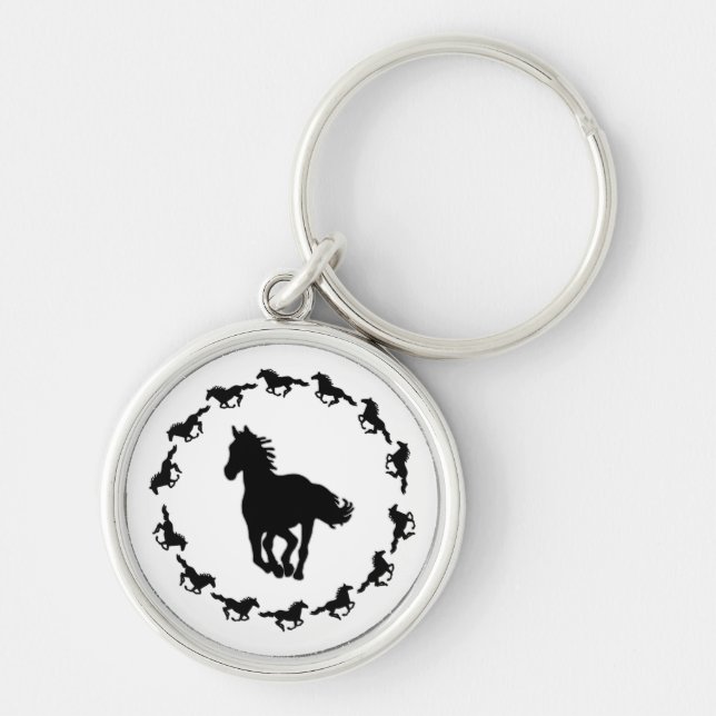 Horse Design Silhouette Rund Silverfärgad Nyckelring (Framsidan)