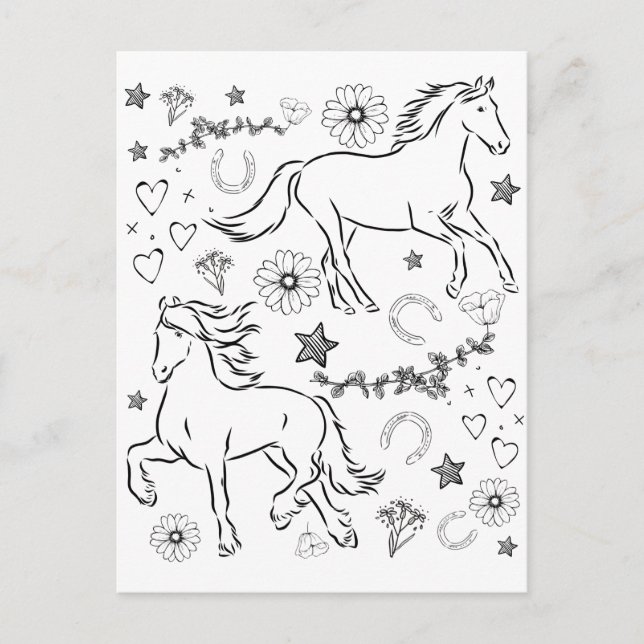 Horse Doodle Färg me in Helg Vykort (Framsida)