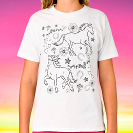 Horse Doodle Färg me in T Shirt