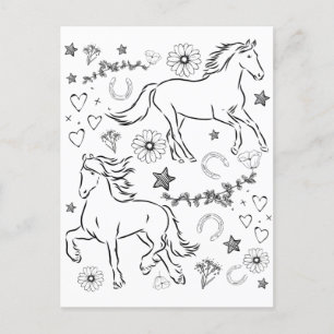 Horse Doodle Färg me in Vykort