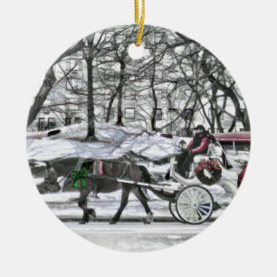 Horse Drawn Carriage in New York City Julgransprydnad Keramik