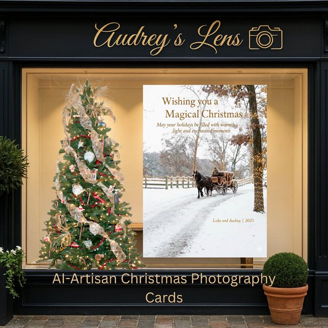 Horse Drawn Carriage w/lights In The Snow Design Julkort (Skapare uppladdad)