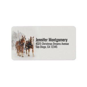 Horse Drawn Sleigh-julscenen Adressetikett