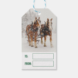 Horse Drawn Sleigh-julscenen Presentetikett