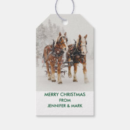 Horse Drawn Sleigh-julscenen Presentetikett