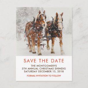Horse Drawn Sleigh-julscenen Spara datumet Vykort