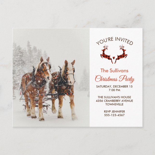 Horse Drawn Sleigh Winter jul Party Vykort (Framsida)