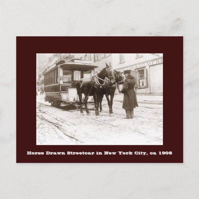 Horse Drawn Streetcar i New York City Postcard Vykort (Framsida)