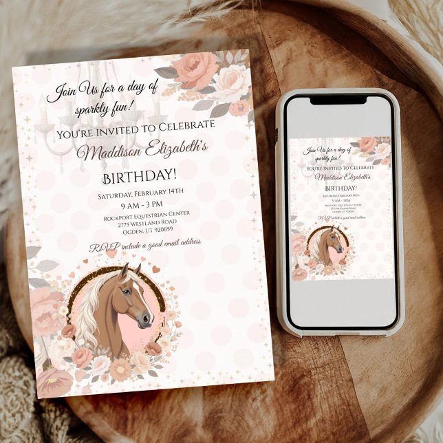 Horse Elegant Birthday  Inbjudningar (Celebrate in style with this charming birthday invitation featuring a beautiful horse design. 
)