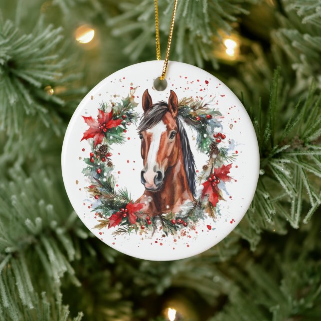 Horse Equestrian Christmas Wreath Festive Julgransprydnad Keramik (Träd)