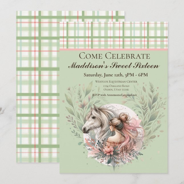 Horse Equestrian Sweet sixteen Inbjudningar (Fram/baksida)