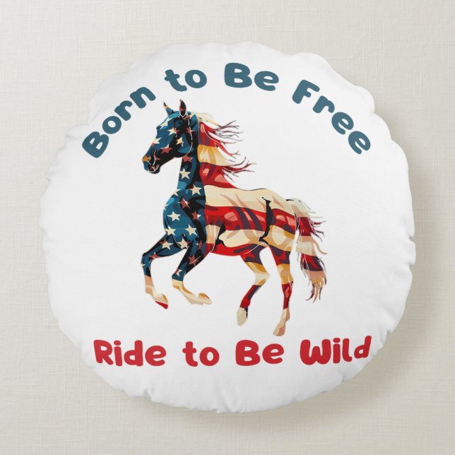Horse Flagga America Rund Kudde (Framsidan)