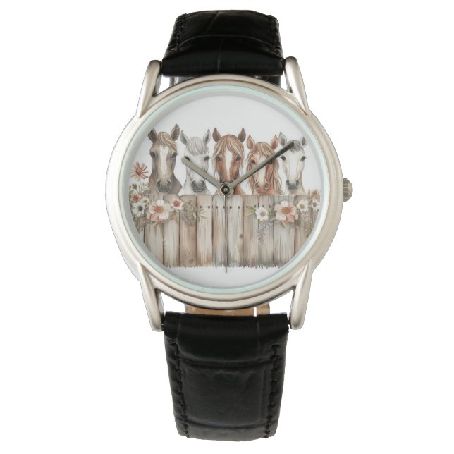 Horse Floral Watch – Whimsical Timepiece Armbandsur (Framsida)