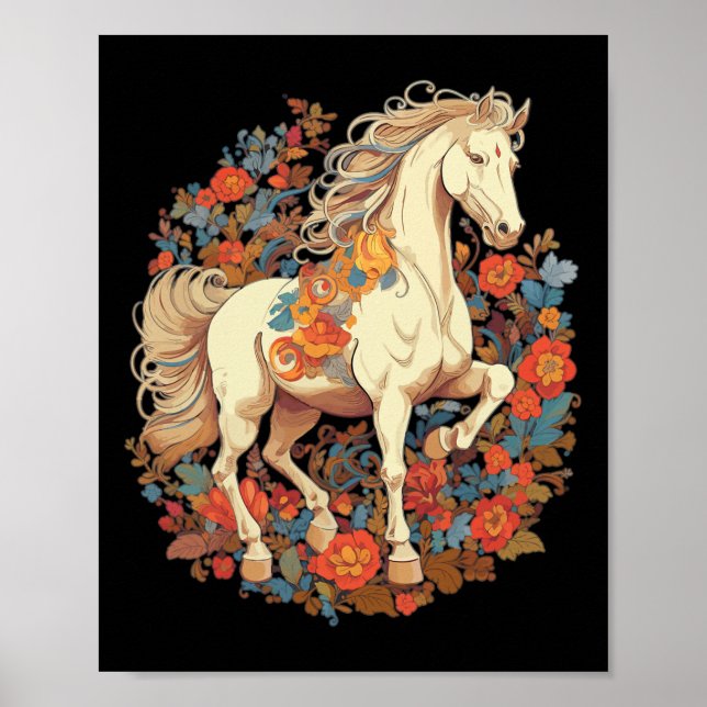 Horse Flower Blommigt  Equestrian Poster (Framsidan)