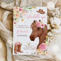 Horse Födelsedagsfest Cowgirl Rosa Blommigt Birthd