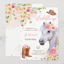 Horse Födelsedagsfest Cowgirl Rosa Blommigt Birthd