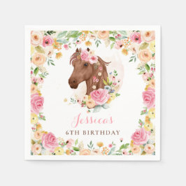 Horse Födelsedagsfest Cowgirl Rosa Blommigt Birthd Pappersservett