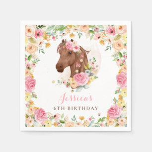 Horse Födelsedagsfest Cowgirl Rosa Blommigt Birthd Pappersservett