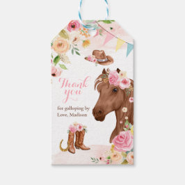Horse Födelsedagsfest Cowgirl Rosa Blommigt Birthd Presentetikett