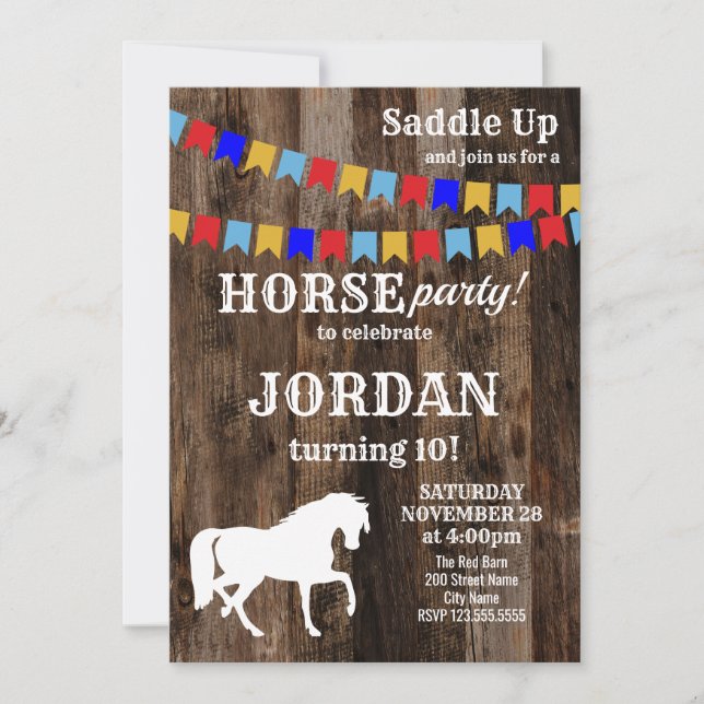 Horse födelsedagsfest inbjudan (Framsida)