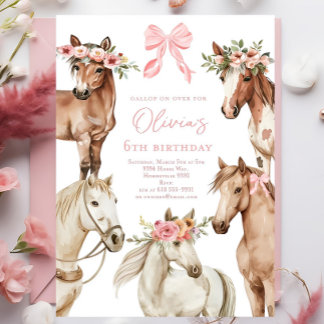 Horse födelsedagsfest inbjudan, Girl horse invita Inbjudningar