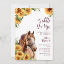 Horse Födelsedagsfest inbjudan Sunblommor