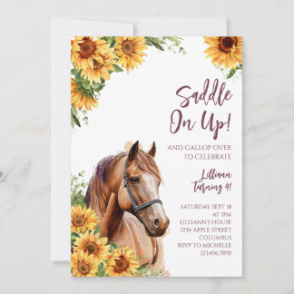 Horse Födelsedagsfest inbjudan Sunblommor