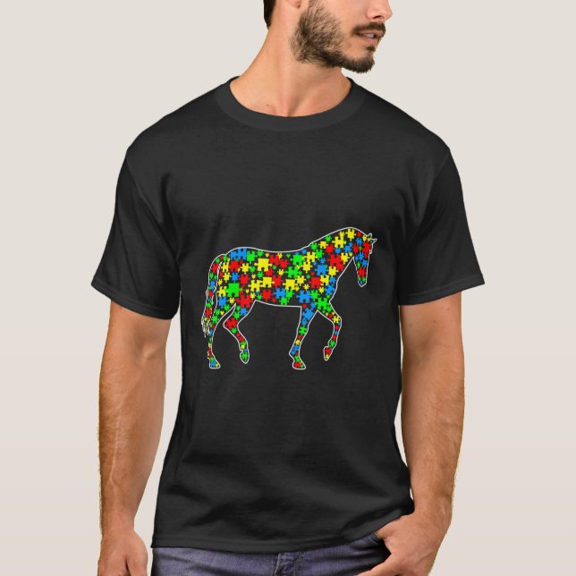 Horse Funny Puzzle Animals Autism Awareness T Shirt (Framsida)