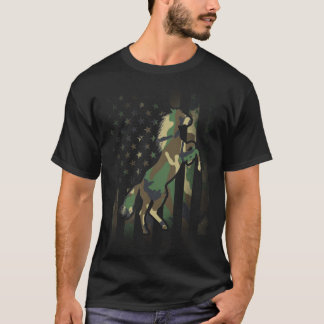 Horse Gift Camo American Flagga USA Milit T-Shirt