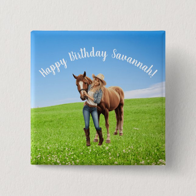 Horse Girl Birthday Celebration Special Message  Knapp (Framsida)