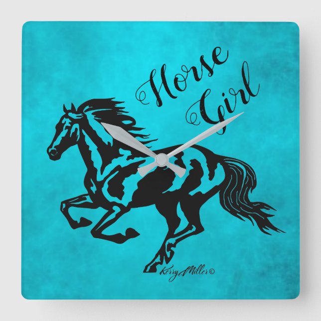 Horse Girl, Horse Square Wall Clock Fyrkantig Klocka (Framsida)