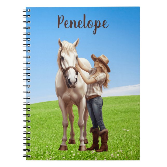 Horse Girl Horseback Riding Meadow Personalized Anteckningsbok (Framsidan)