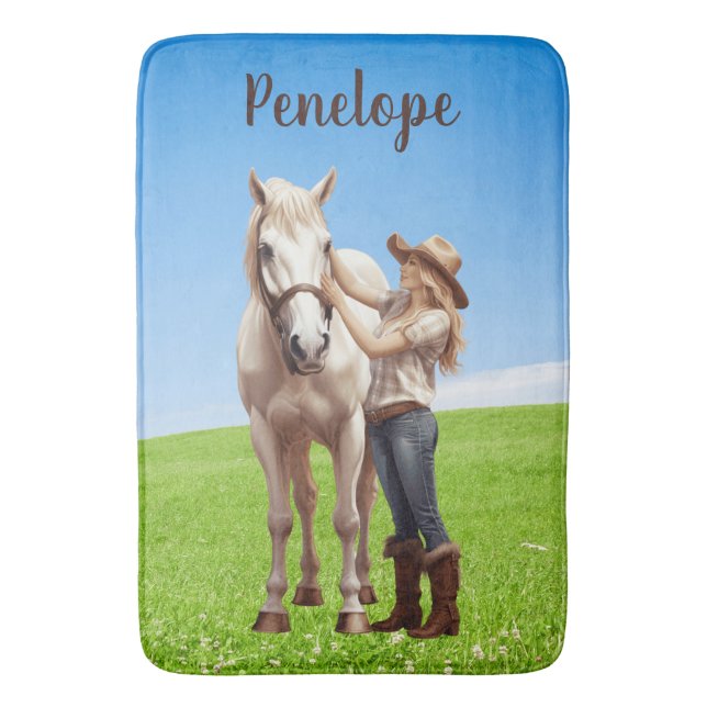 Horse Girl Horseback Riding Meadow Personalized Badrumsmatta (Framsidan (Vertikal))