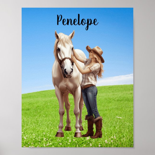 Horse Girl Horseback Riding Meadow Personalized Poster (Framsidan)