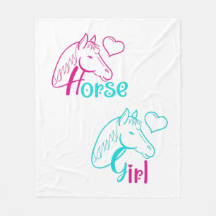 Horse Girl in Rosa and Turquise Fleecefilt