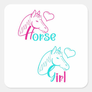 Horse Girl in Rosa and Turquise Fyrkantigt Klistermärke