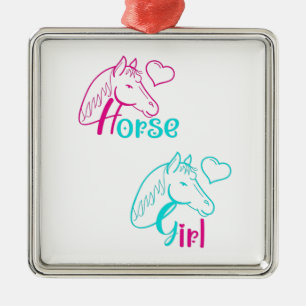 Horse Girl in Rosa and Turquise Julgransprydnad Metall