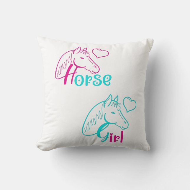 Horse Girl in Rosa and Turquise Kudde (Framsida)